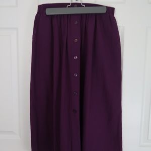 Purple Button-Front Midi Skirt with Pockets